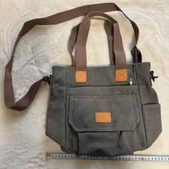 【美品】キャンバストートパース ショルダー クロスボディ ワークバッグ カジュアルハンドバッグ マルチポケット トップハンドルバッグの画像