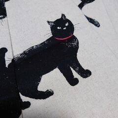 黒猫　名古屋帯　洗える　帯　猫　ネコ　仕立て上がりの画像
