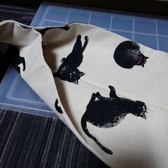 黒猫　名古屋帯　洗える　帯　猫　ネコ　仕立て上がりの画像