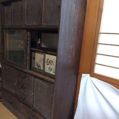 茶箪笥 時代箪笥 収納棚 和風キャビネット レトロ 古民具 古家具 昭和レトロ 無垢材 和家具 ビンテージ 飾り棚 木目 民芸家具 骨董 ガラス引き戸 の画像