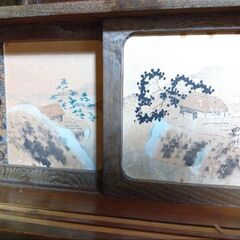 茶箪笥 時代箪笥 収納棚 和風キャビネット レトロ 古民具 古家具 昭和レトロ 無垢材 和家具 ビンテージ 飾り棚 木目 民芸家具 骨董 ガラス引き戸 の画像