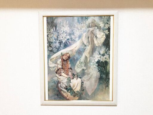 アルフォンス・ミュシャ 百合の聖母　ポスター額付きイラストレーター、複製画、壁アート印刷、アートパネル、オフィス装飾