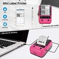 新品未使用　小型【ラベルメーカー】スマホ iPhone Android サーマルラベルピンクの画像