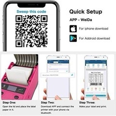 新品未使用　小型【ラベルメーカー】スマホ iPhone Android サーマルラベルピンクの画像
