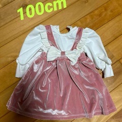 リボン付きピンクベルベットドレス キッズ