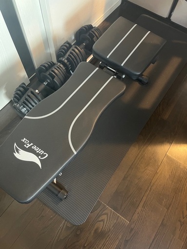 【美品】トレーニングベンチ＋可変式 ダンベル＋トレーニングマット　 24kg アジャスタブルダンベル 2個セット 2.5~24kg 15段階調節