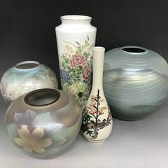🌏🌏🌏九谷焼 深川製磁 金彩 色絵 花瓶 まとめて5点 在銘 花...