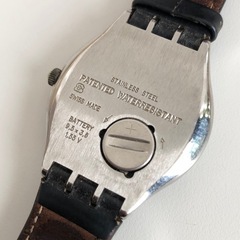 【現状品】スウォッチ Swatch メンズ 腕時計 紺 ネイビー レザー 黒 ブラック デイデイト アナログ クォーツ ウォッチ の画像