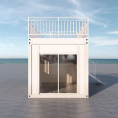 ホワイト プレハブ住宅 バルコニー付き ユニットハウス プレハブ 屋上付きハウス 事務所 店舗 倉庫物置 組み立て式 ガラス 連結可能 屋上デッキ 仮設住宅 仮設スーパーハウス コンテナハウス資材でのご提供W2000×D3000×H2500㎜ ジャスト約6㎡・3.7畳 現地組立 ユニットハウス 簡易ナハウス 窓二つ付き 納期相談 低コスト 耐火 断熱 防音 耐震 連結可能 増築対策 物置・事務所・別宅・従業員宿舎に最適 日本語説明書付き グレー (グリーン)[兵庫から全国]新品未使用 ユニットハウス プレの画像