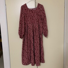 花柄コーデュロイ長袖ワンピース