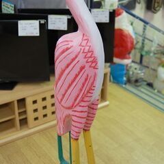 フラミンゴ 置物 幅15×奥26×高148cm 木製 ディスプレイ オブジェ 鳥 札幌市 清田区 平岡の画像