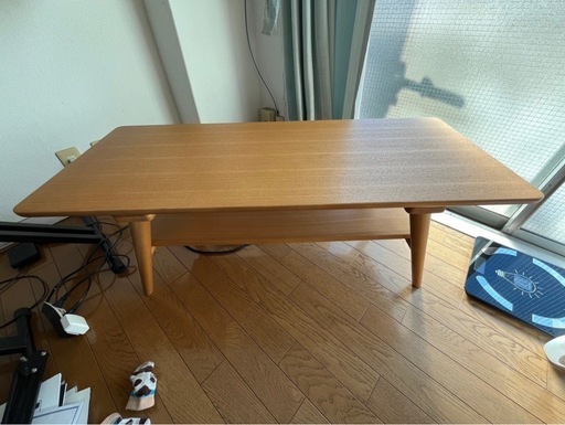 【値下げ】中古⭐︎美品　棚付き天然木センターテーブル(セーブル2 LBR)