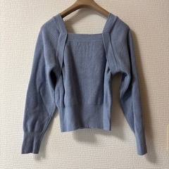スクエアネック M相当 ニット レディース 水色 GO YOU ウエストシェイプの画像