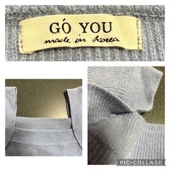 スクエアネック M相当 ニット レディース 水色 GO YOU ウエストシェイプの画像