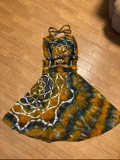 100% Handmade psydyeホルダーネックストレッチタイダイワンピース新品