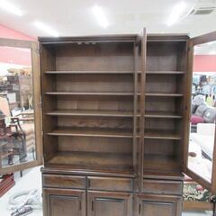 近藤木工 食器棚 カップボード 幅120×奥行45×高さ195cm 3枚扉 ダークブラウン系 大型 キッチン収納 収納家具 苫小牧西店の画像