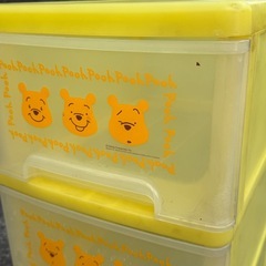 プーさん　3段収納　レトロカラーボックス　キャスター付き引き出しの画像