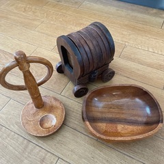 ビンテージウッドコルクコースターセットカバーワゴン キャディ コネストガ ウエスタンカウボーイ 6ピース小物入れの画像