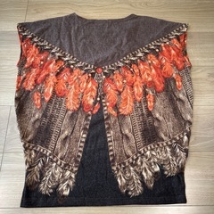 ノースリーブ　MからL 羽　ブラウン　茶色　ラメ　Tシャツの画像