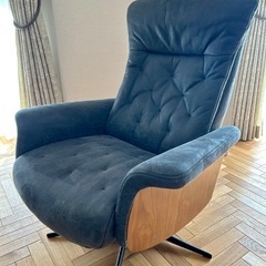 レザーテックス素材 リクライニング オットマン付き 回転式 ネイビー【交渉可】の画像