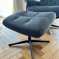 レザーテックス素材 リクライニング オットマン付き 回転式 ネイビー【交渉可】の画像