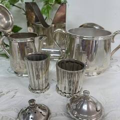 【洋白銀】(5点セット) 　テーブルマナー / クリーマー / シュガーポット / 調味料入れ / ナプキンスタンド ■Ａ-1557の画像