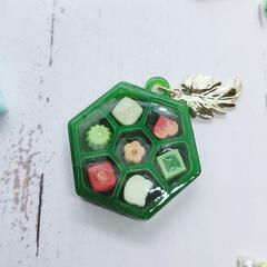 ♡チョコレートBOXキーホルダー♡抹茶チョコ♡ヘキサゴン型