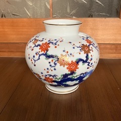 ★金色の富士流水★ 深川製磁　花柄陶器　花瓶　約　高さ20 直径...