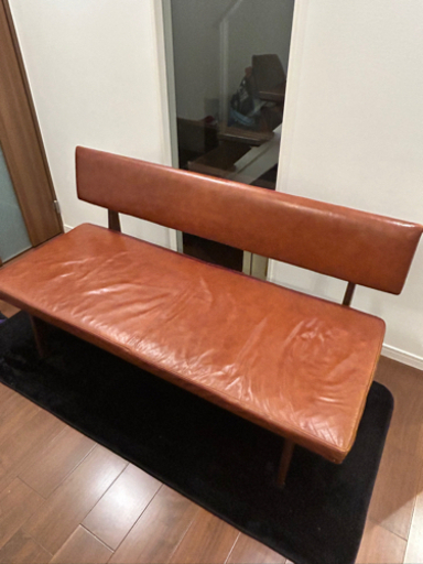 【お引き取り限定】シギヤマ家具　革張りダイニングベンチ　