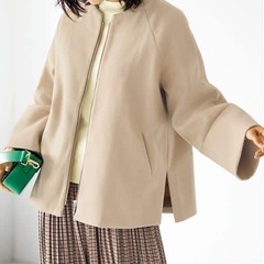 ネイビー！原価¥14900～あたたかノーカラーテントシルエットショートコート(手洗いOKSの画像