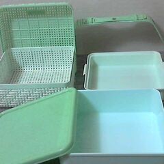 錦化成 おしゃれ ピクニック ボックス 3段　USED品　昭和レトロ　プラスチック製　メロンの画像