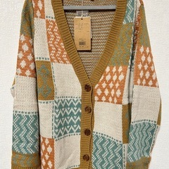 パッチワーク柄 ニットカーディガン