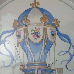 Villeroy & Boch Germany Le Ballon ハンドル付きケーキプレート La Reale Survolant Paris　ビレロイ＆ボッホ 磁器ケーキ皿 熱気球 ジャン・メルシエ作、パリ　稀少　USED品の画像