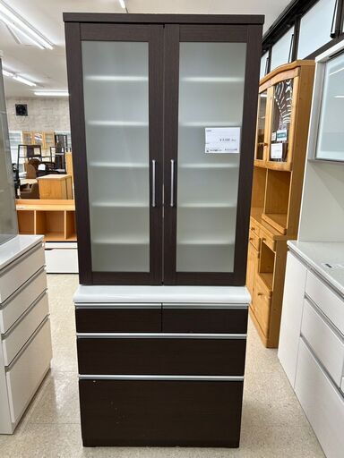 ★ジモティ割あり★  食器棚 ダークブラウン H200.5×D42.4×W79.8 クリーニング済み TJ10844