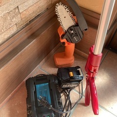ジャンク品電動チェーンソーミニ、高枝切りバサミ