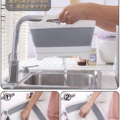 折りたたみ 水切り バケツ シリコン グレーの画像