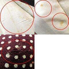 小紋 アンティーク 縮緬 昔着物 小紋 茶 薄ベージュ 水玉 ドット バチ衿 正絹 昔きもの レトロ 大正ロマン 小柄サイズ 身丈145.2cm 【キモノオフ野々市若松店】の画像