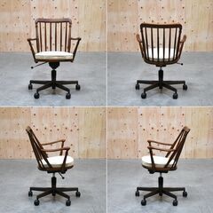 【ヤ取3/5終了】≪zyt1878ジ≫ 希少 オールドカリモク デスクチェア 小型/コンパクト 昇降/ロッキング 書斎椅子/ウィンザーチェア/ヴィンテージ家具/レトロ家具/中古家具/宮城県仙台市 70126-17の画像