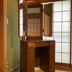 三面鏡　ドレッサー　照明付き　レトロ　木製