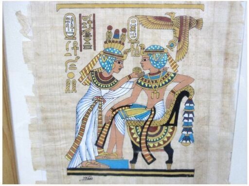 エジプト ツタンカーメン パピルス 絵画 額縁 額装古代エジプト絵画パピルス画ツタンカーメン夫妻夫婦愛壁掛け