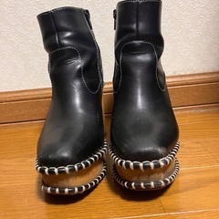 廃盤◎MOUSSY 黒 ショートブーツ　ヒール ウッドソール Mの画像