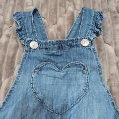 H&Mデニムショートオーバーオール ハートポケット 2-3Y 98cmの画像