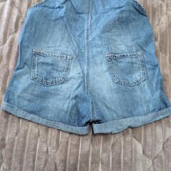H&Mデニムショートオーバーオール ハートポケット 2-3Y 98cmの画像