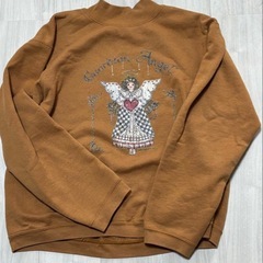 ブラウン 天使刺繍 クルーネック トレーナー レディース メンズ
