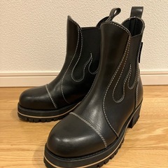 DEGNER ブラックレザーブーツ フレームデザイン