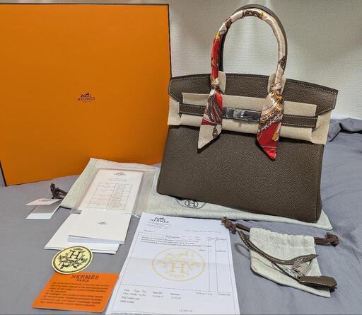 1点のみ！！新品HERMESバーキン30エトゥープ☆S金具☆付属品、レシート。本物のトゴ革使用