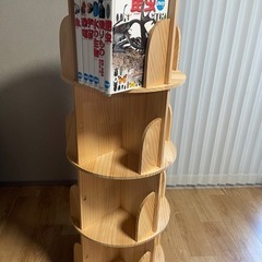 本棚 (回転式本棚) 絵本棚 天然木 漫画 ブックシェルフ (4段)の画像