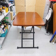 在庫未確認【恵庭】東馬　ヴォール リフトテーブル　HK-5011-2 　昇降テーブル　木目調　幅90cm　中古品　PayPay支払いOK！の画像