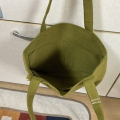 着物帯リメイク手提げバツク(黄緑)未使用の画像