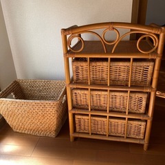 [無料でご自宅まで配達可能] ラタン収納チェスト＆バスケットセット の画像